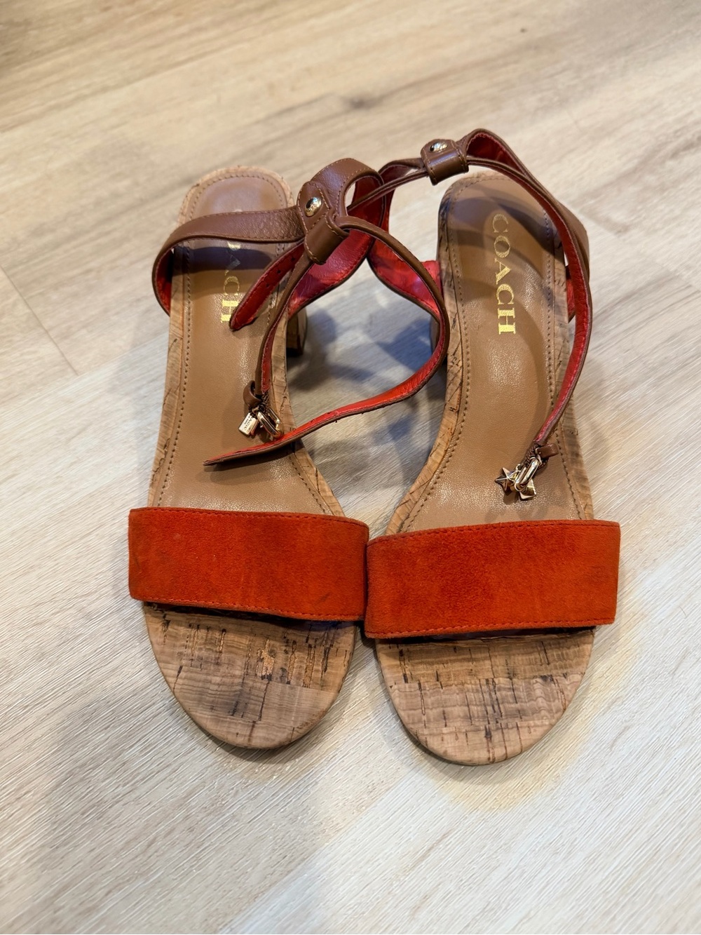 COACH Women's Orange Suede Cork Sandals Size 7.5